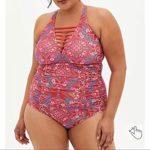 PINK MEDALLION LATTICE FRONT ONE PIECE